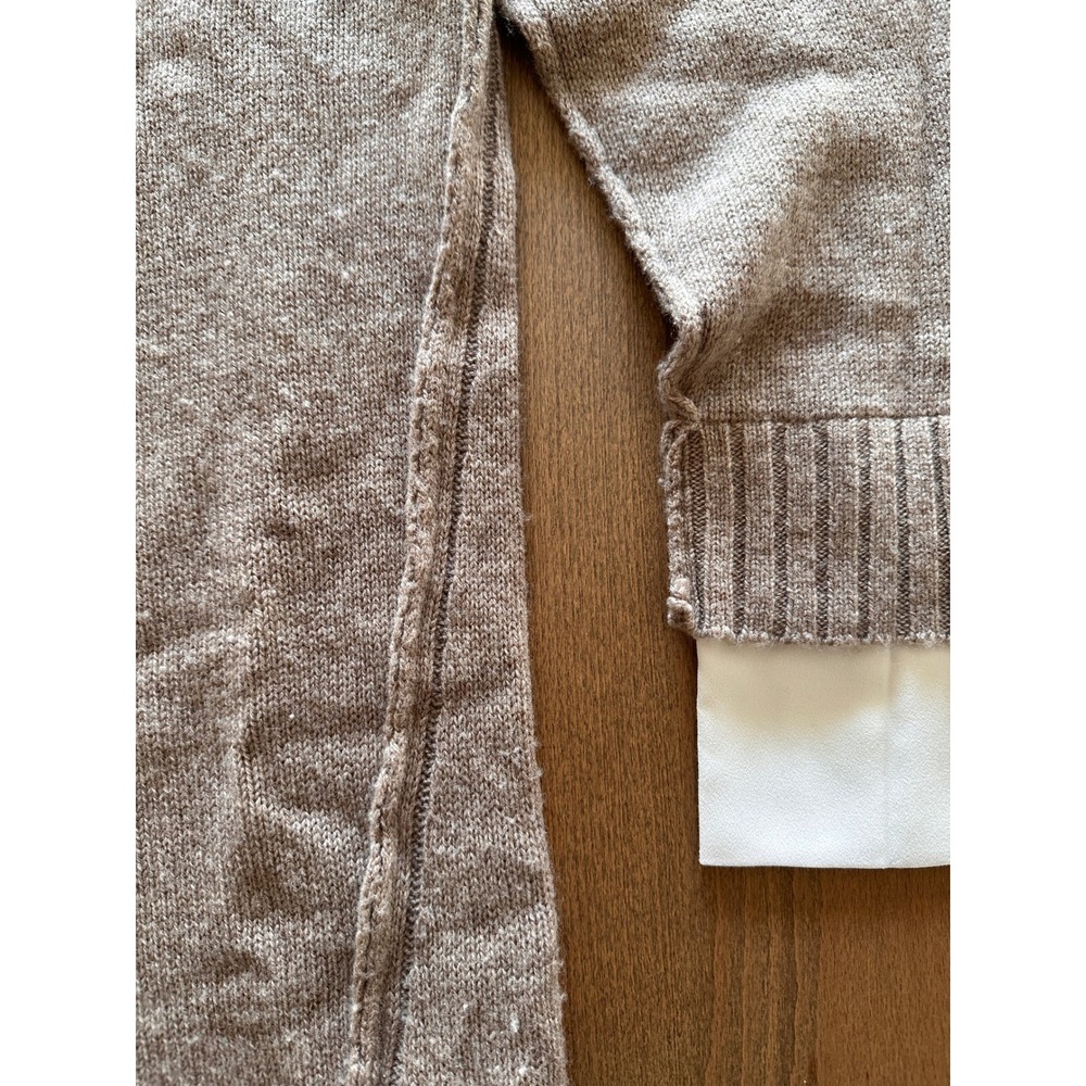 Brochu Walker Wool Cashmere Blend Mock Neck Sweater Taupe White Shirt Hem - Picture 6 of 11